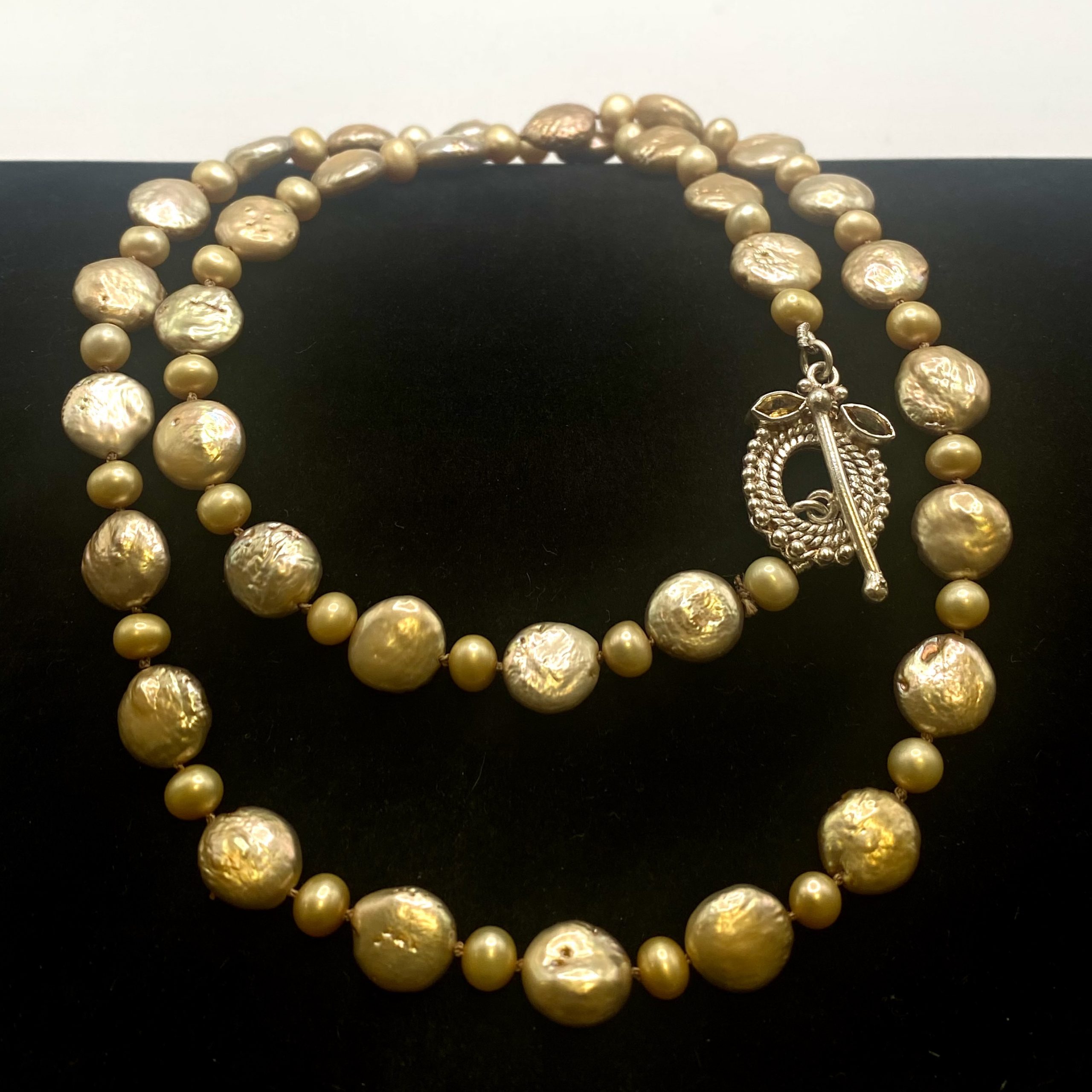 Champagne color coin pearl necklace