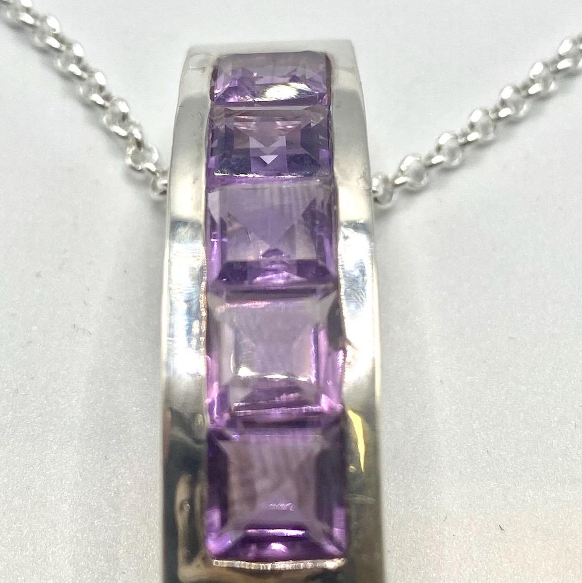 5 Square amethyst set on sterling silver pendant