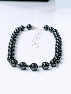 Black Tahitian Pearl and Crystal Necklace