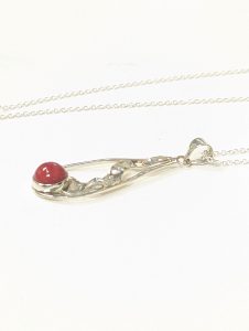 Tear Drop Silver and Red Coral Pendant