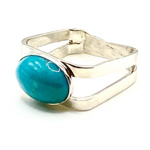 square shaped silver with turquoise stone ring view 3