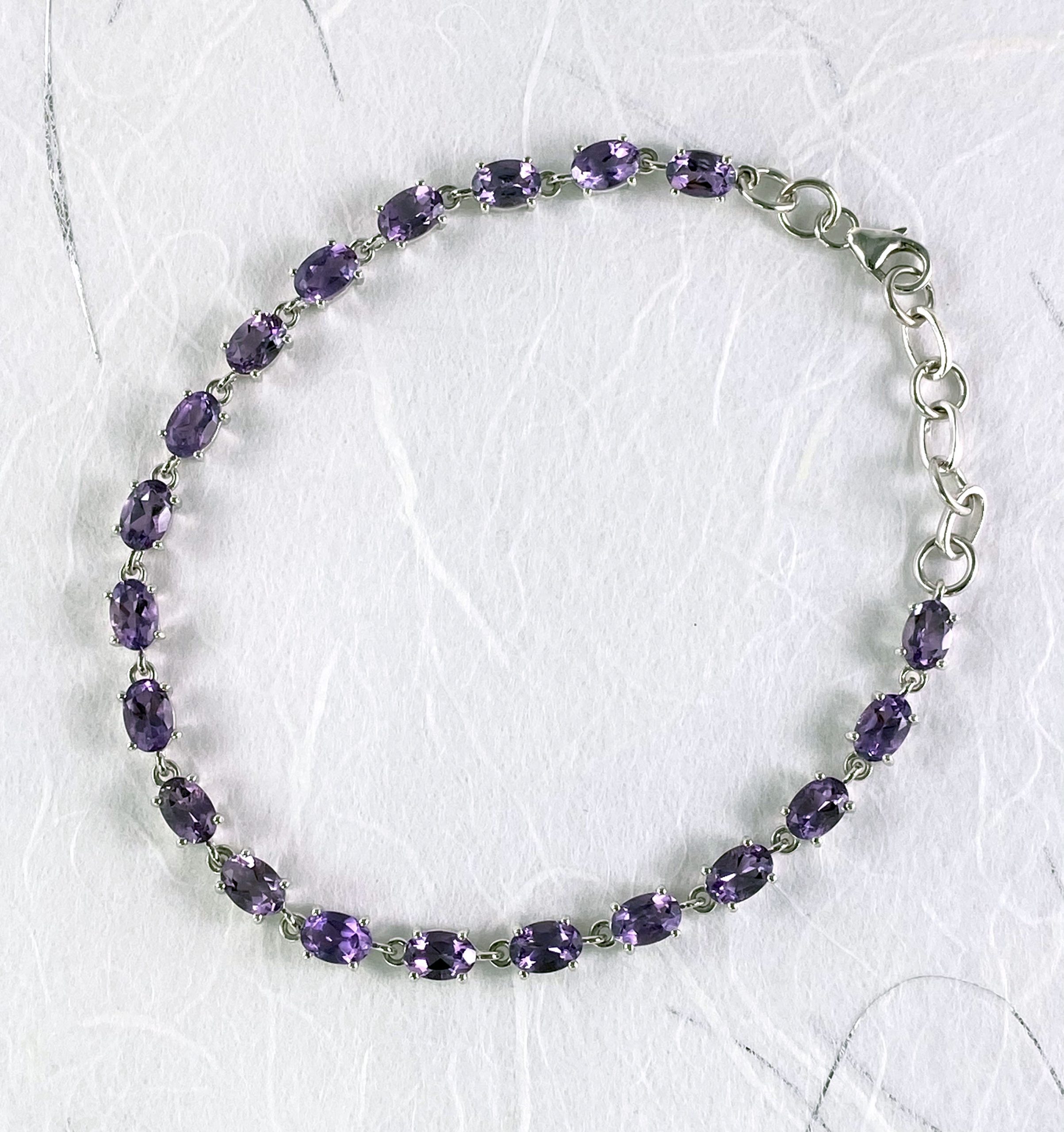 Purple amethyst stone and silver bracelet view 1