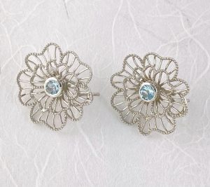 Silver Blue topaz stud with a clip earrings view 1
