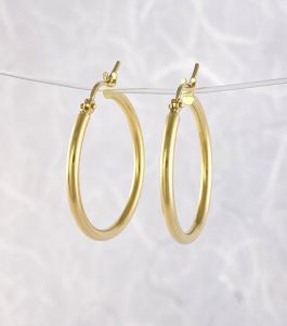 Yellow gold hoop earrings view 1