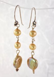 Champaign color coin pearl earrings view 2