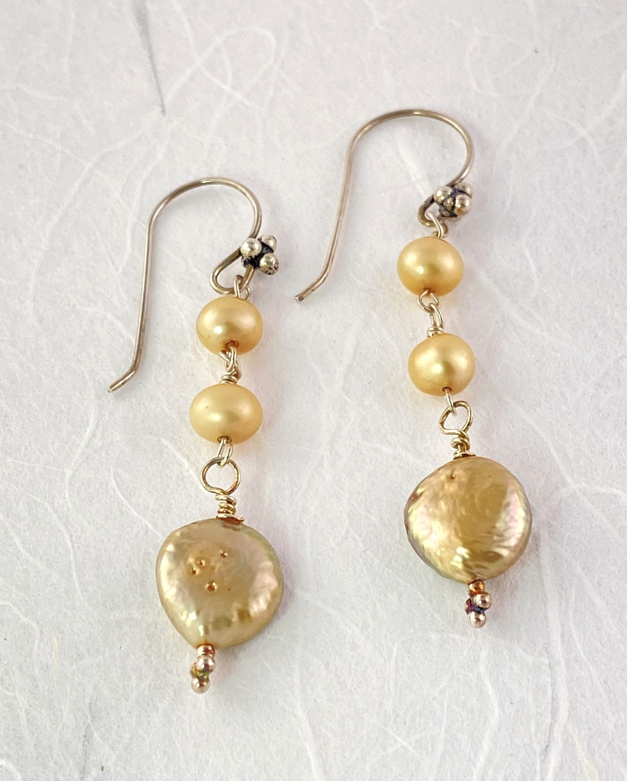 Champaign color coin pearl earrings view 1