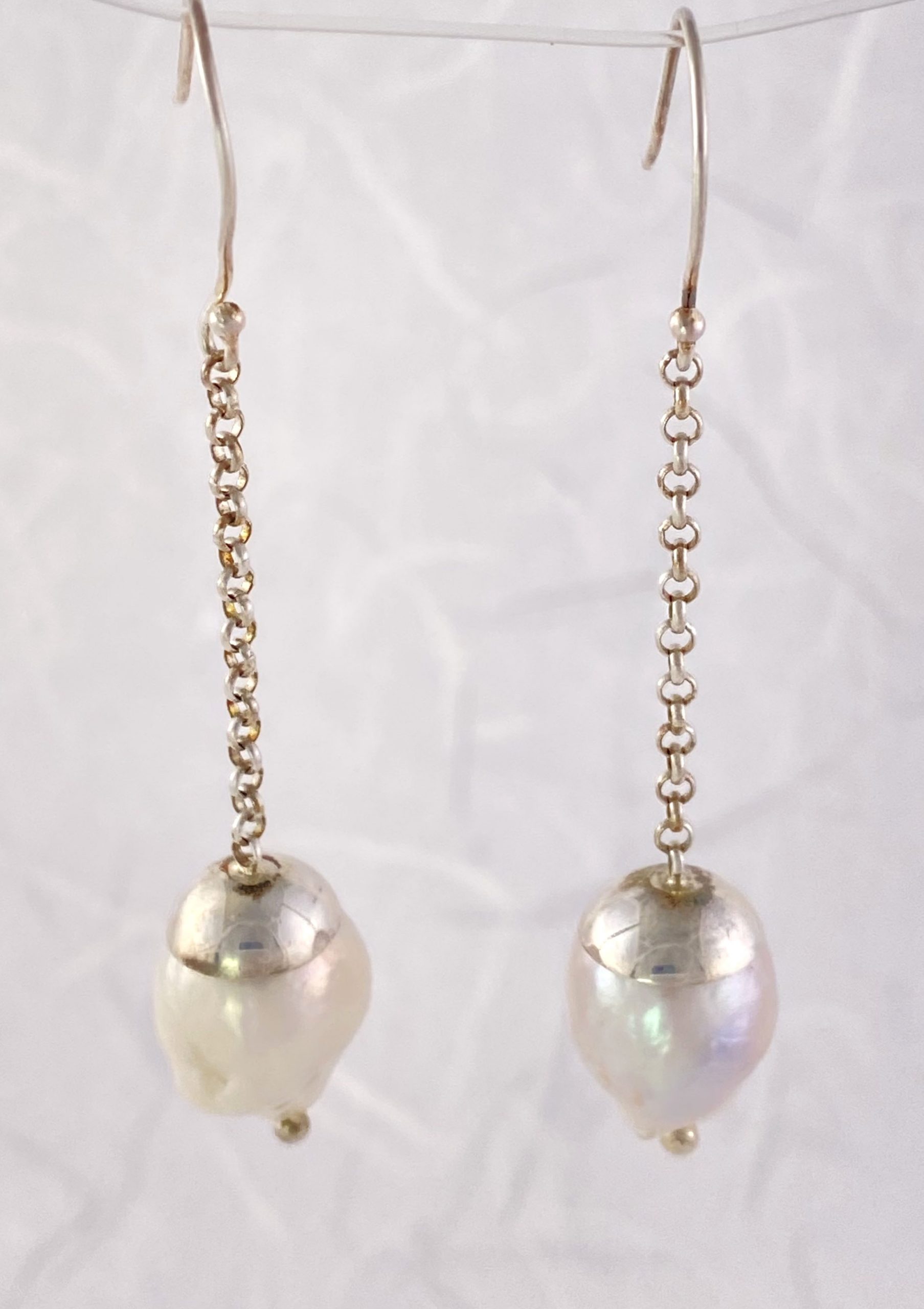 White blister pearl earring with silver view 2
