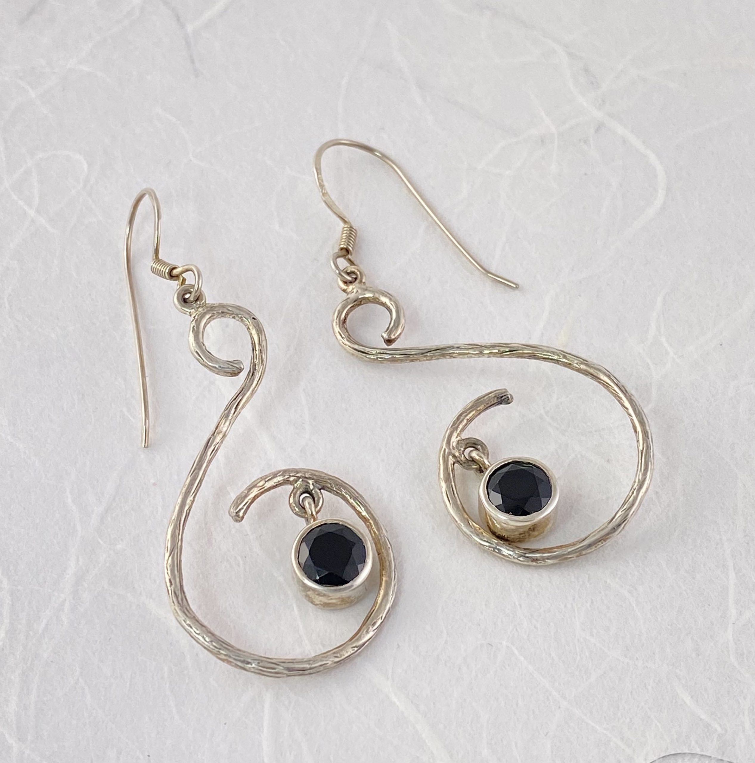 Black onyz stone and silver earrings view 2
