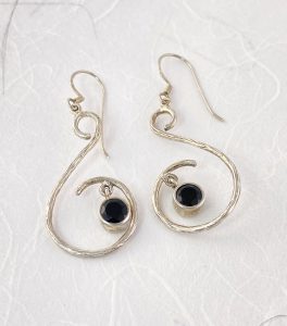 Black onyz stone and silver earrings view 1