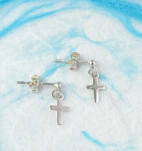 silver cross stud earrings view 3