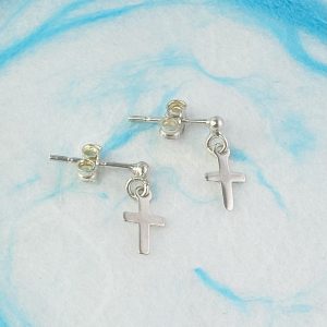 silver cross stud earrings view 1