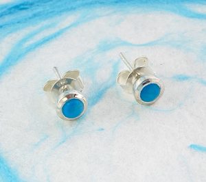 turquoise bezel set stud earrings view 4
