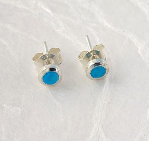 turquoise bezel set stud earrings view 3