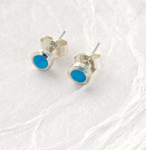 turquoise bezel set stud earrings view 1