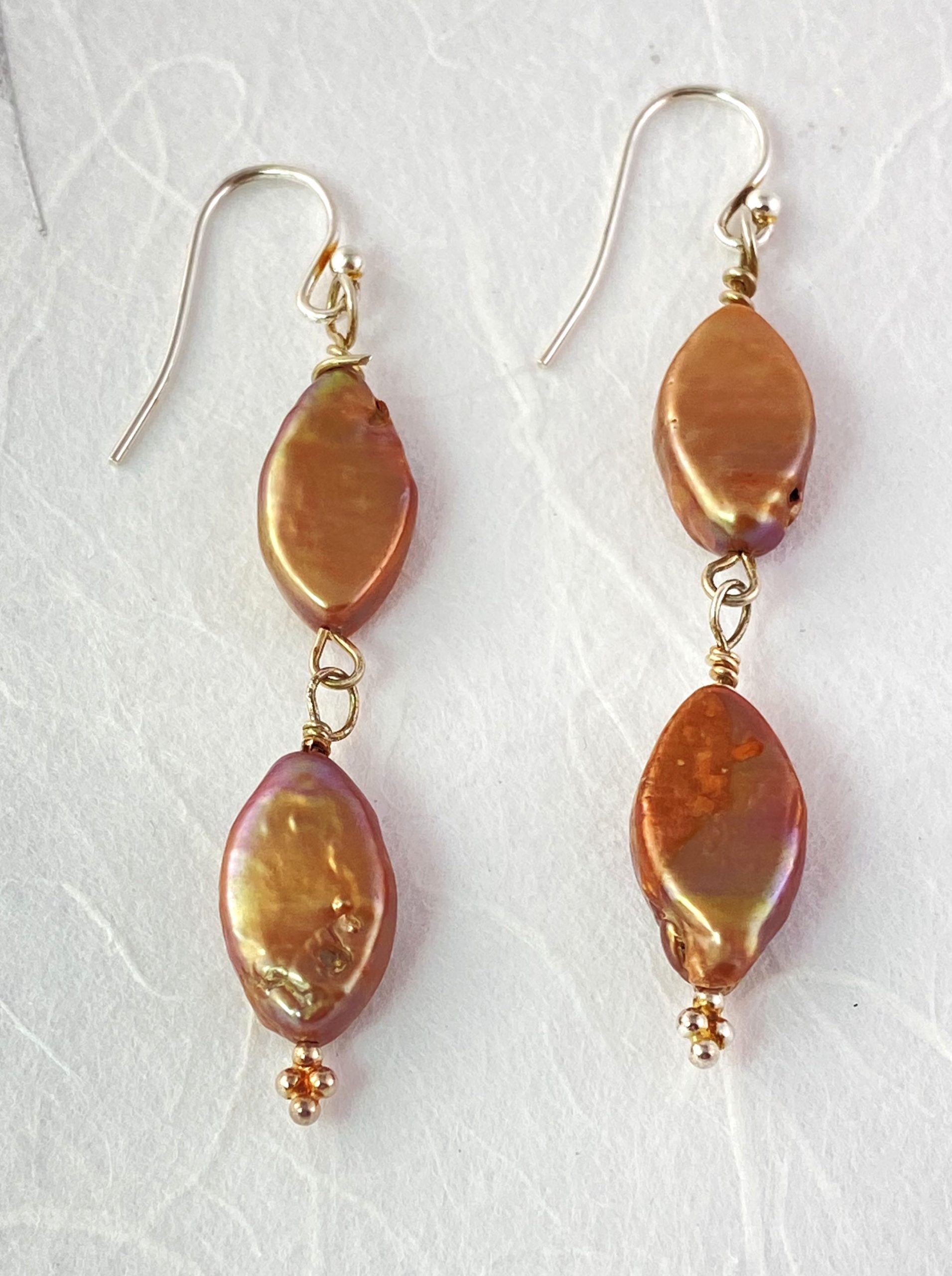 Copper colored pearl earrings