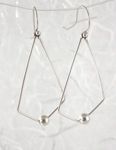 Long silver diamond shaped earrings
