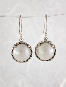 silver and Mabe pearl earrings view 2