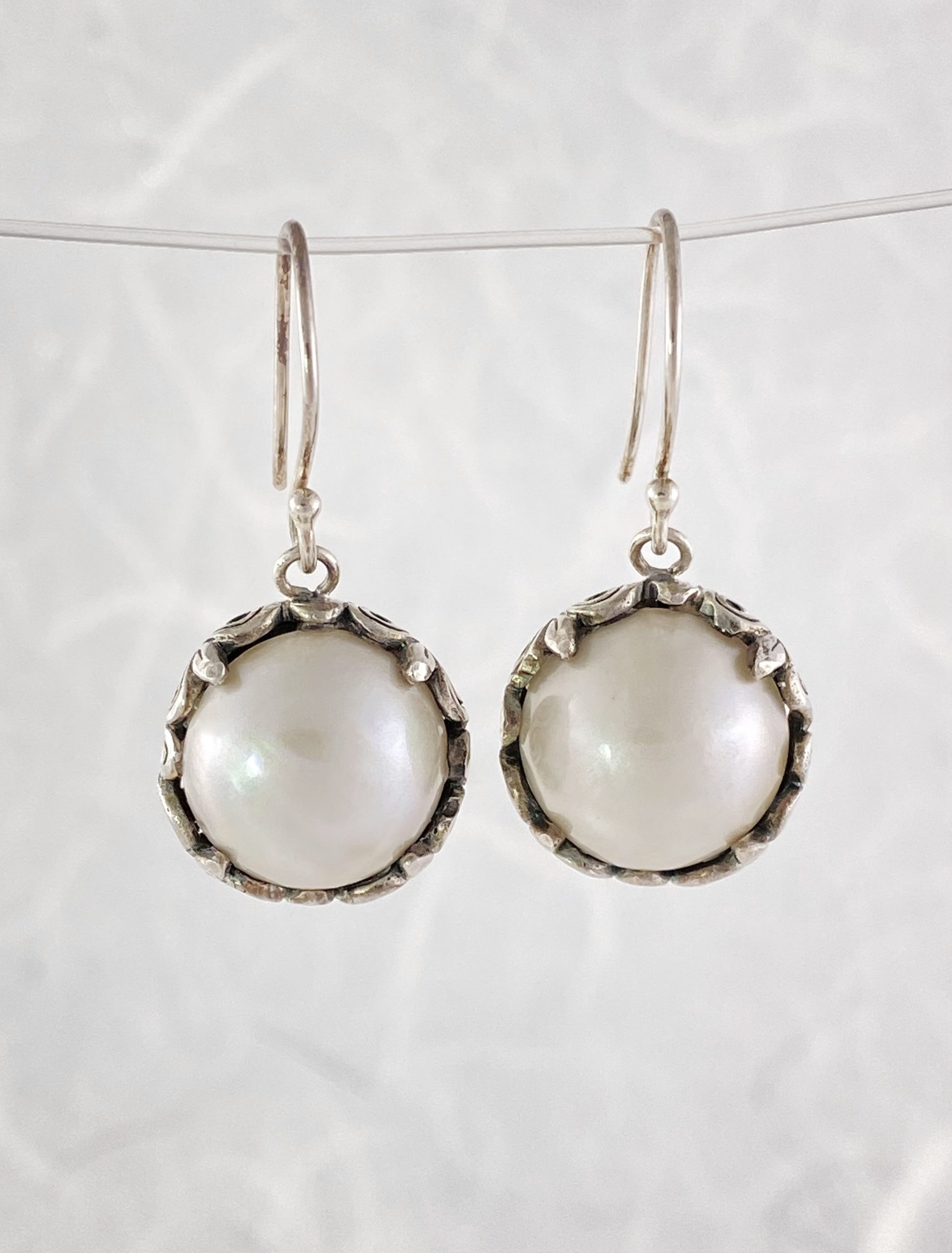 silver and Mabe pearl earrings view 2