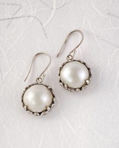 silver and Mabe pearl earrings view 1