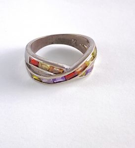 Baguette cut stone Ring with a combination of gemstones view 1