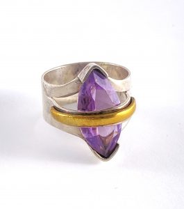 Marquie shaped amethyst stone ring view 2