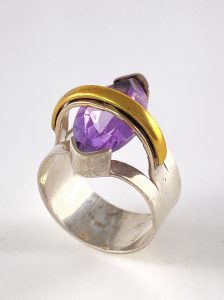 Marquie shaped amethyst stone ring view 1