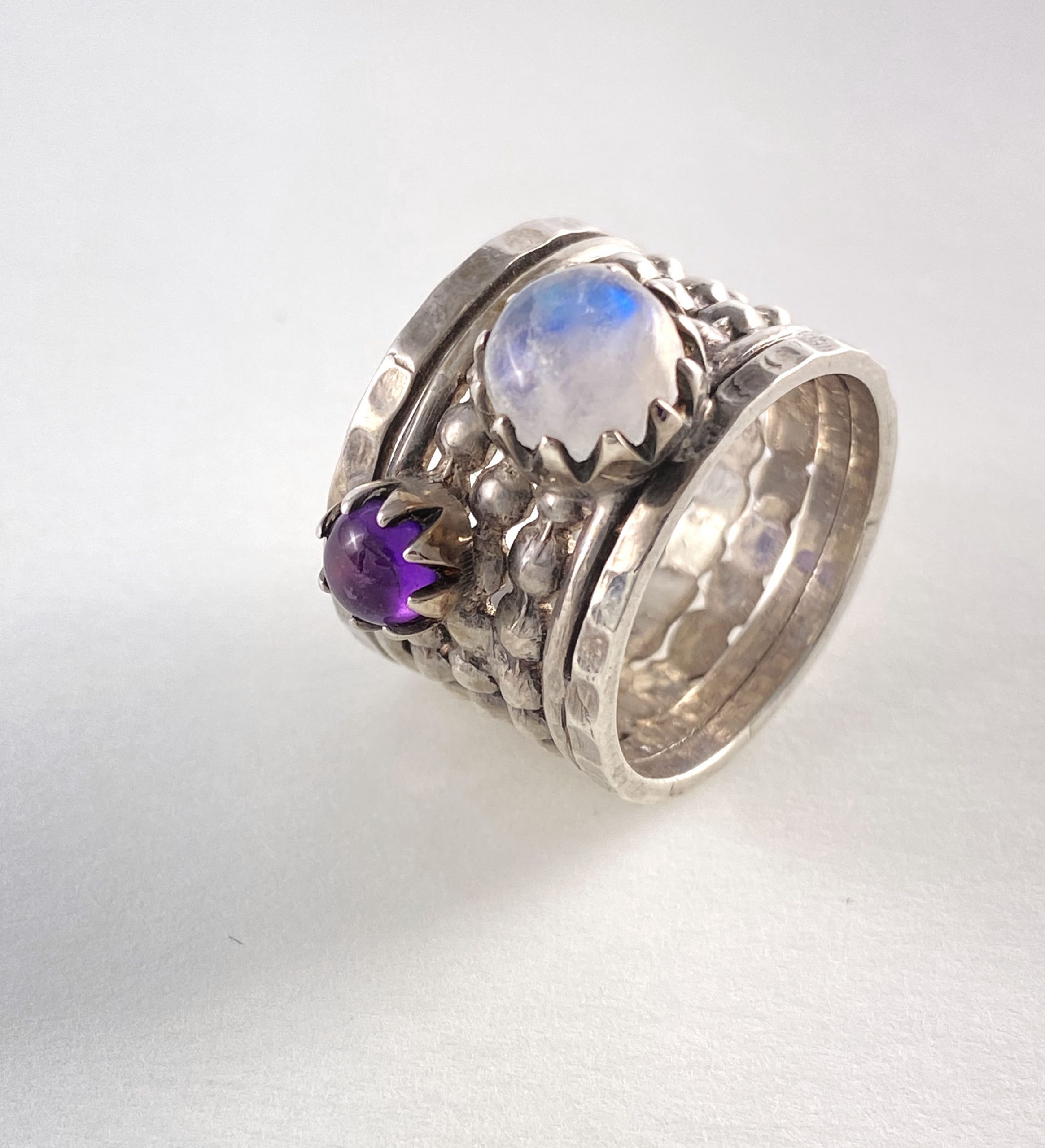 Moonstone and ameythist stone ring