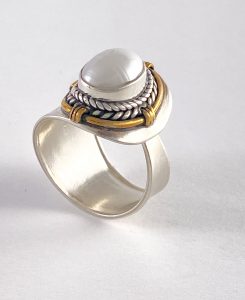 Egg shaped mabe pearl ring view 1