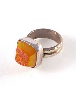 silver ring with a yellow duzy stone view 1