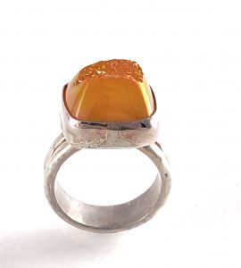 silver ring with a yellow duzy stone view 2