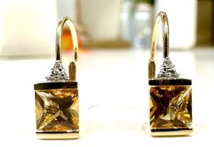 Citrine Diamond Square Earrings