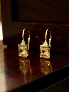 Citrine Diamond Square Earrings