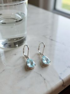 SS Blue Topaz Tear Drop Earrings