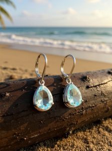 SS Blue Topaz Tear Drop Earrings